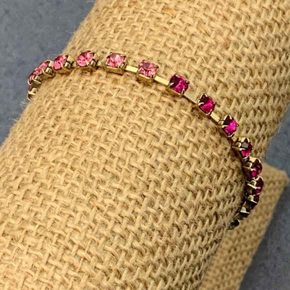 Jewelry - Pink Gold Rhinestone Bracelet Magenta Lobster Claw Closure